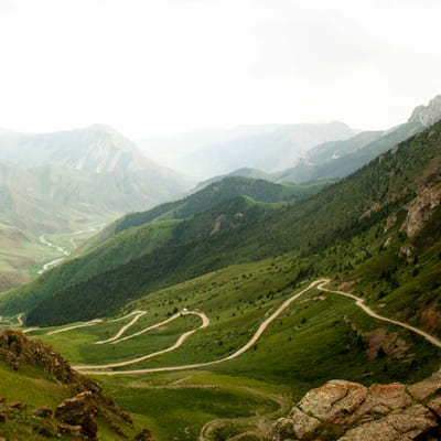 Crossing a high mountain pass in the Tian Shan